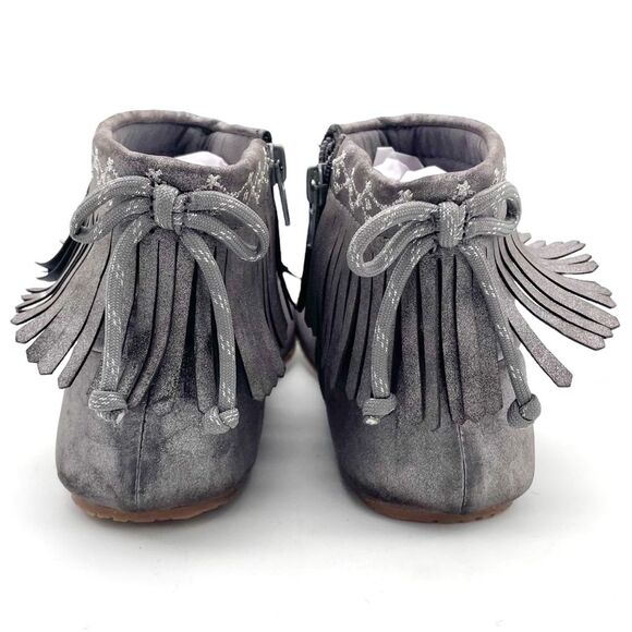 Hanna Andersson Erika Moccasin Fringed Zip Bootie Silver Metallic Girls Size 4 - Picture 9 of 16